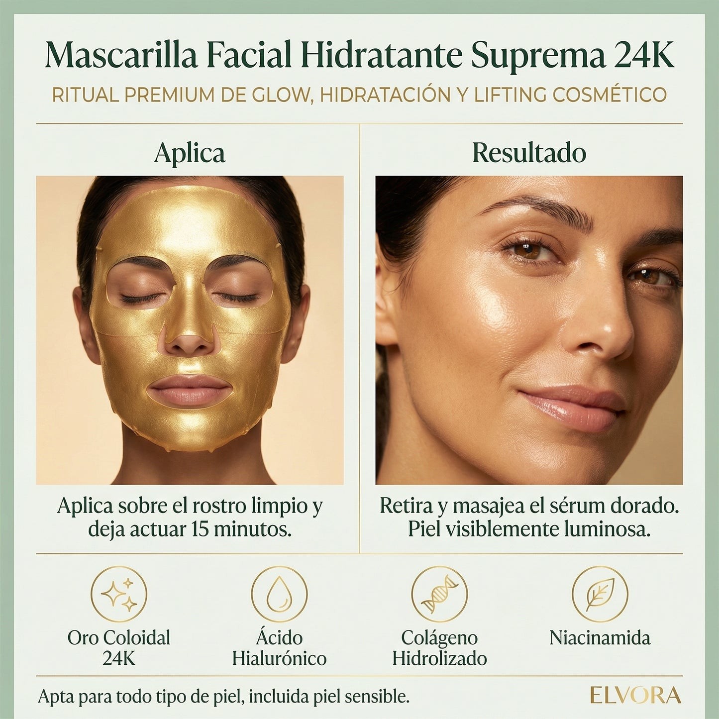 Mascarilla Facial Suprema Oro 24K ✨ Efecto Lifting Inmediato